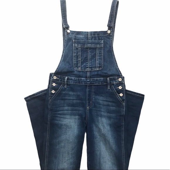 KanCan Los Angeles Distressed Dark Wash Stretch Overalls Size S - Picture 9 of 16